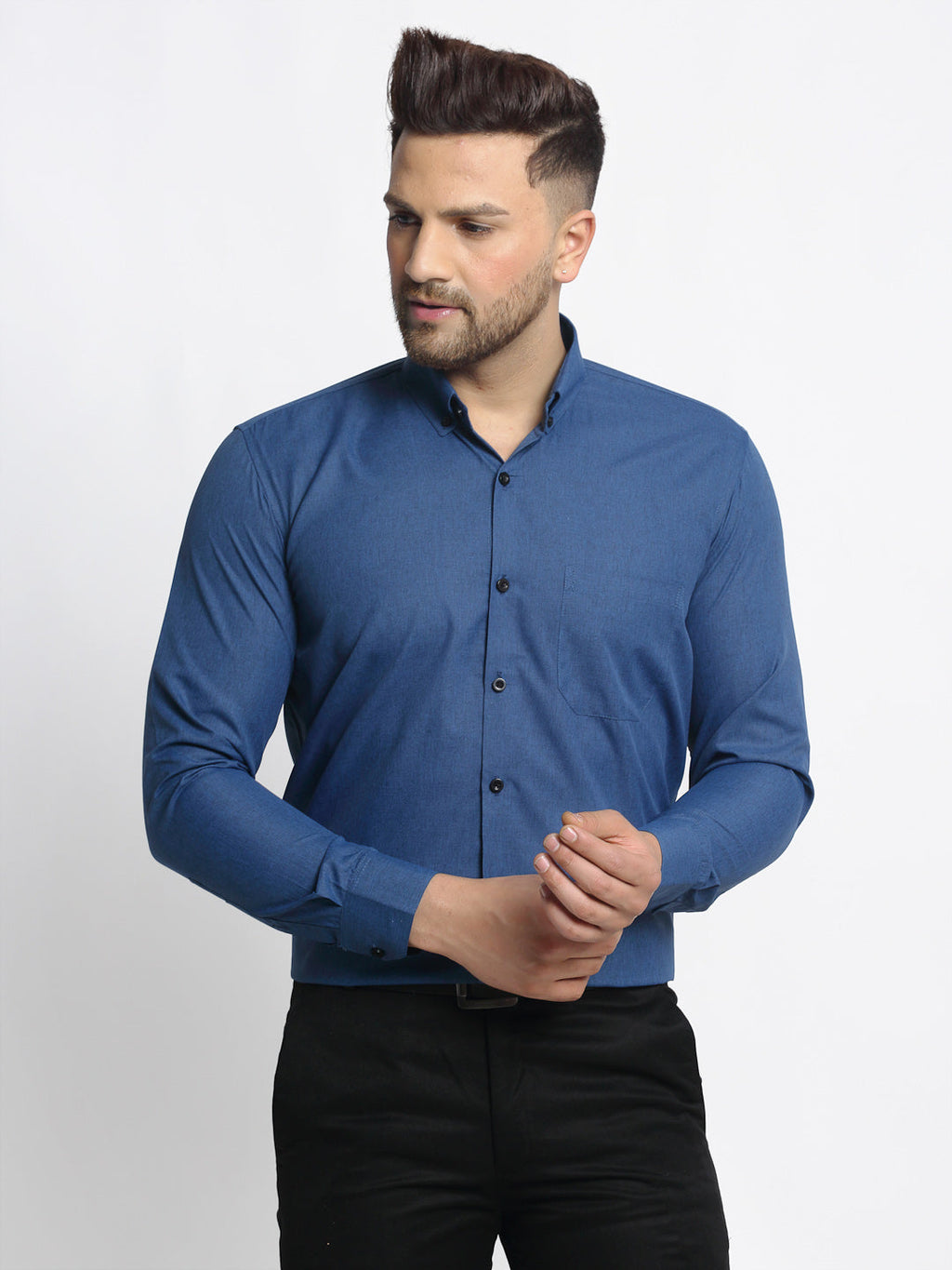 Jainish Navy Men's Cotton Solid Button Down Formal Shirts ( SF 734Teal ) - Distacart