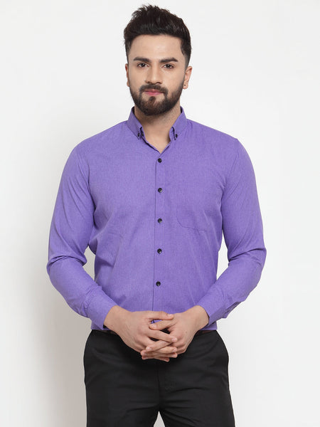 Jainish Purple Men's Cotton Solid Button Down Formal Shirts ( SF 734Voilet )