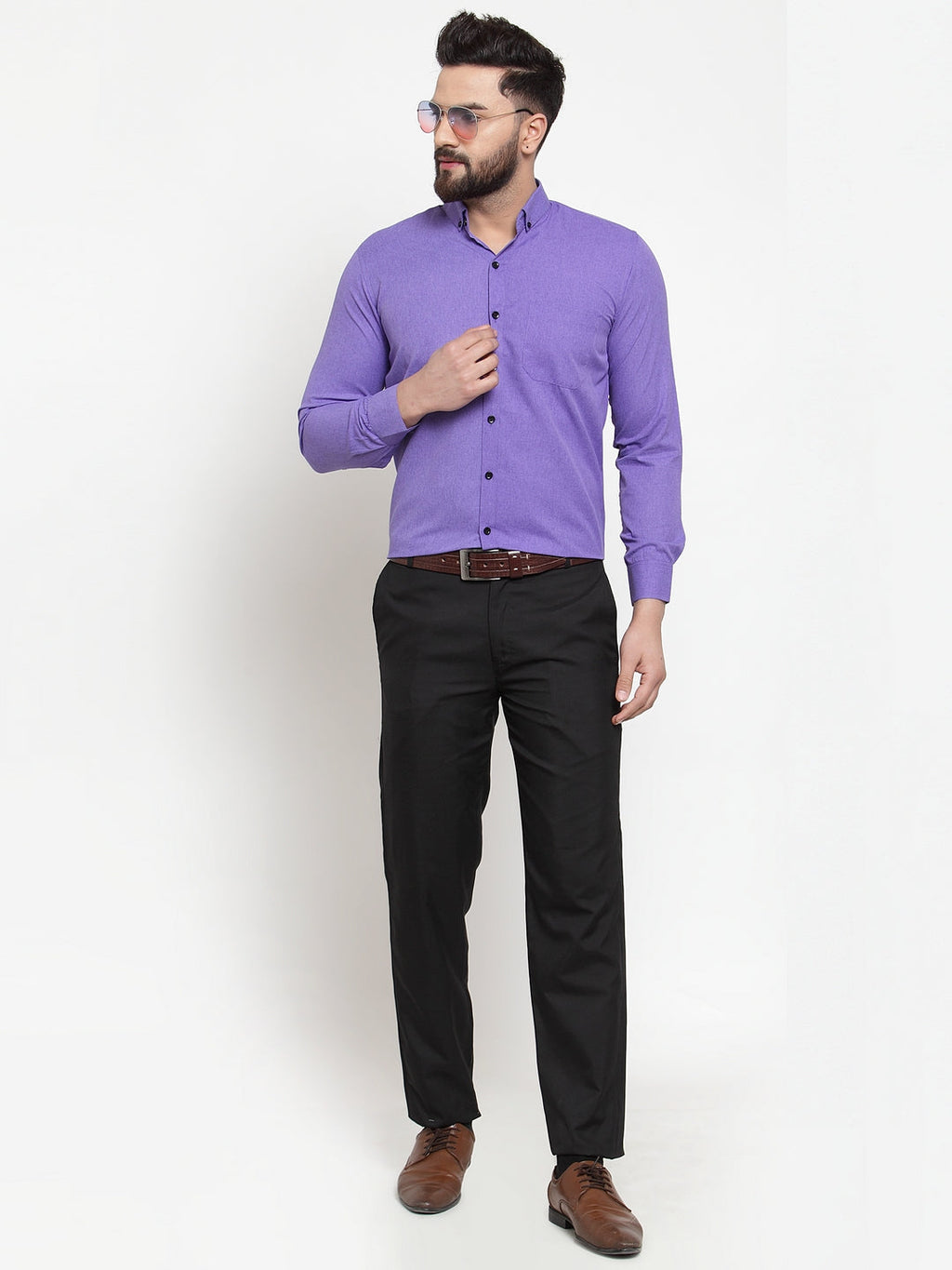 Jainish Purple Men's Cotton Solid Button Down Formal Shirts ( SF 734Voilet ) - Distacart