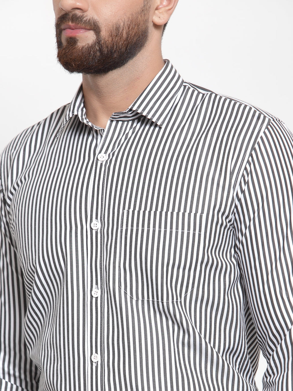 Jainish Black Men's Cotton Striped Formal Shirts ( SF 735Black ) - Distacart