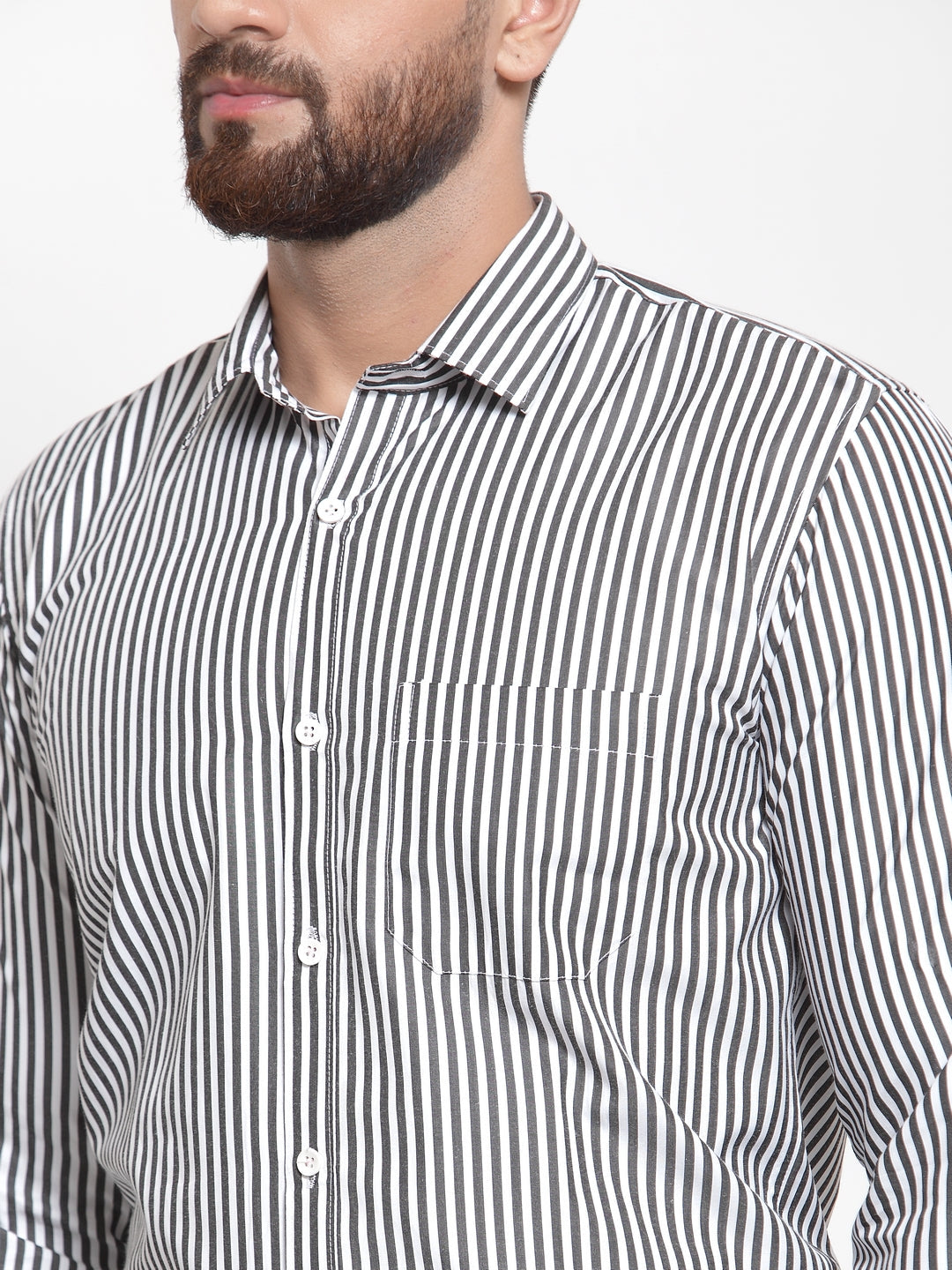 Jainish Black Men's Cotton Striped Formal Shirts ( SF 735Black ) - Distacart