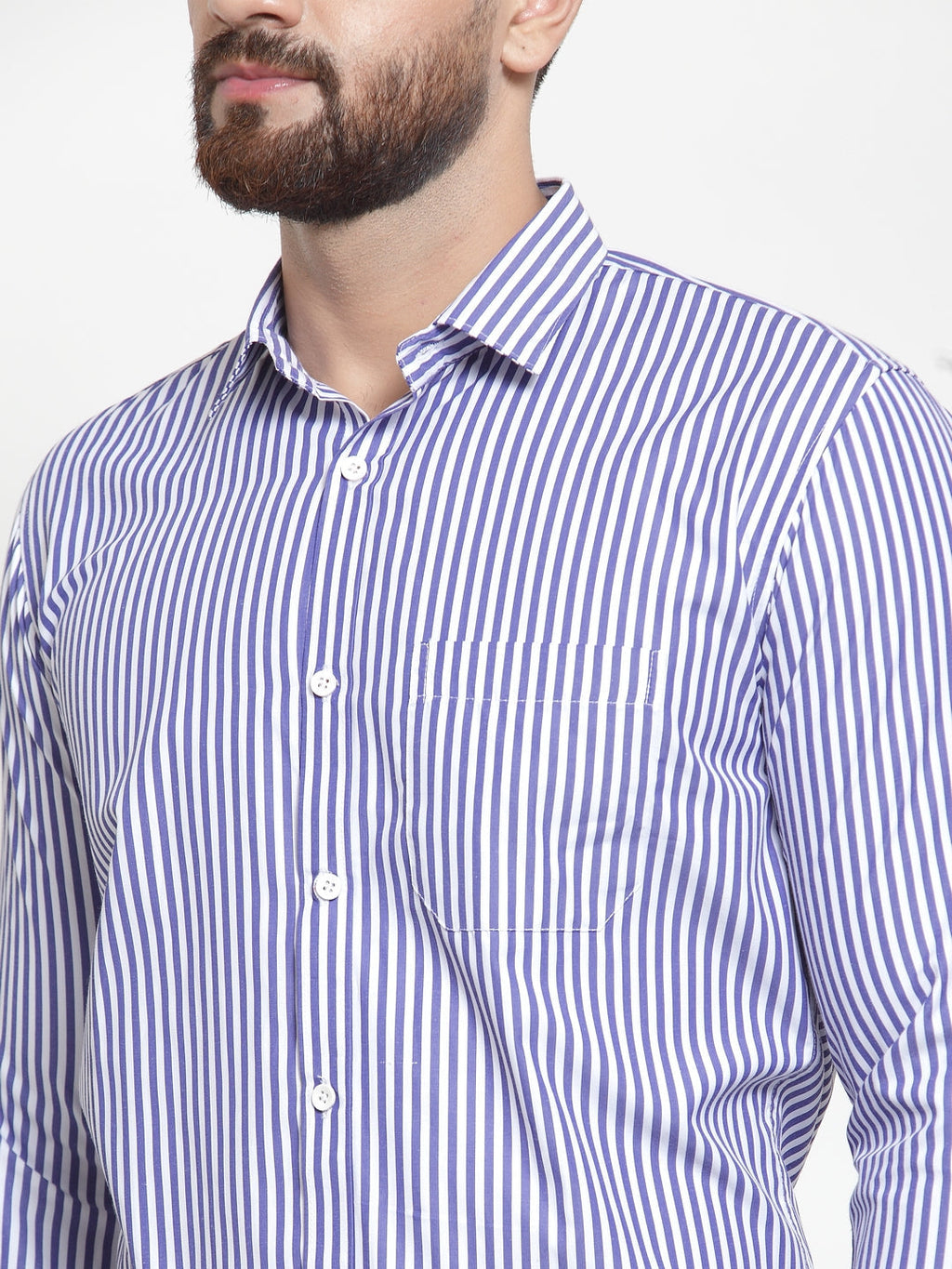 Jainish Blue Men's Cotton Striped Formal Shirts ( SF 735Blue ) - Distacart