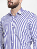 Jainish Blue Men's Cotton Striped Formal Shirts ( SF 735Blue ) - Distacart