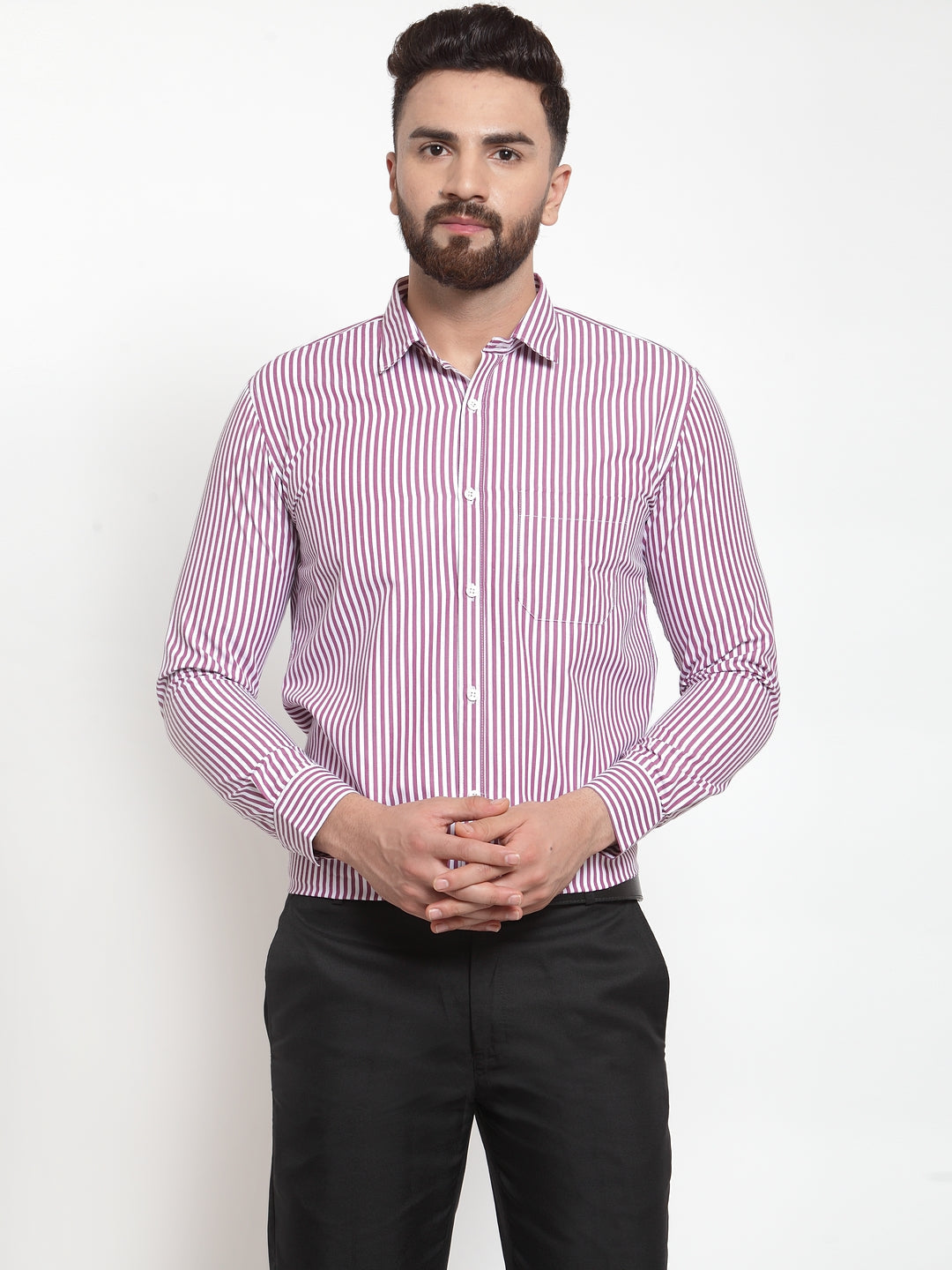 Jainish Purple Men's Cotton Striped Formal Shirts ( SF 735Purple ) - Distacart