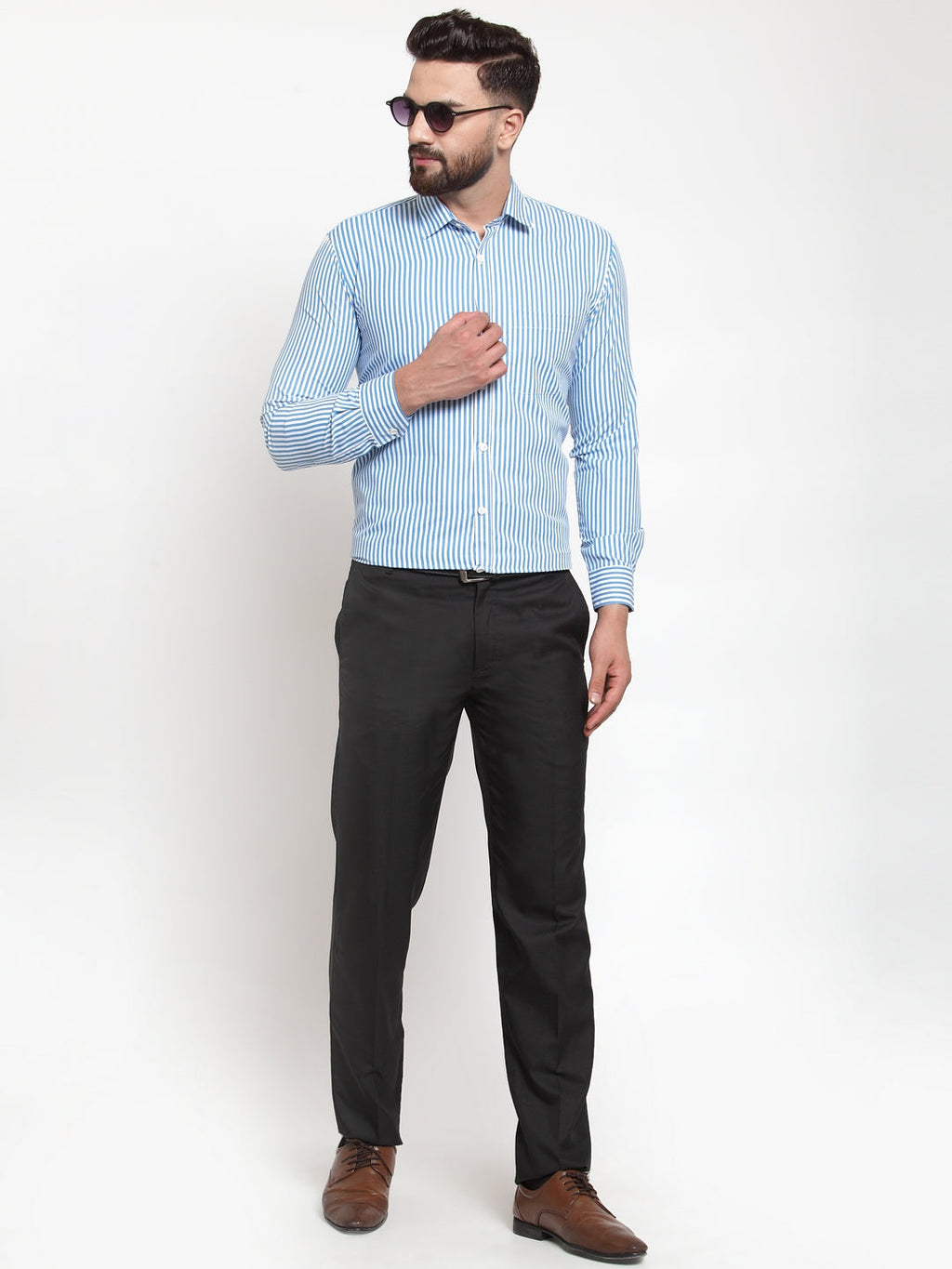 Jainish Blue Men's Cotton Striped Formal Shirts ( SF 735Sky ) - Distacart