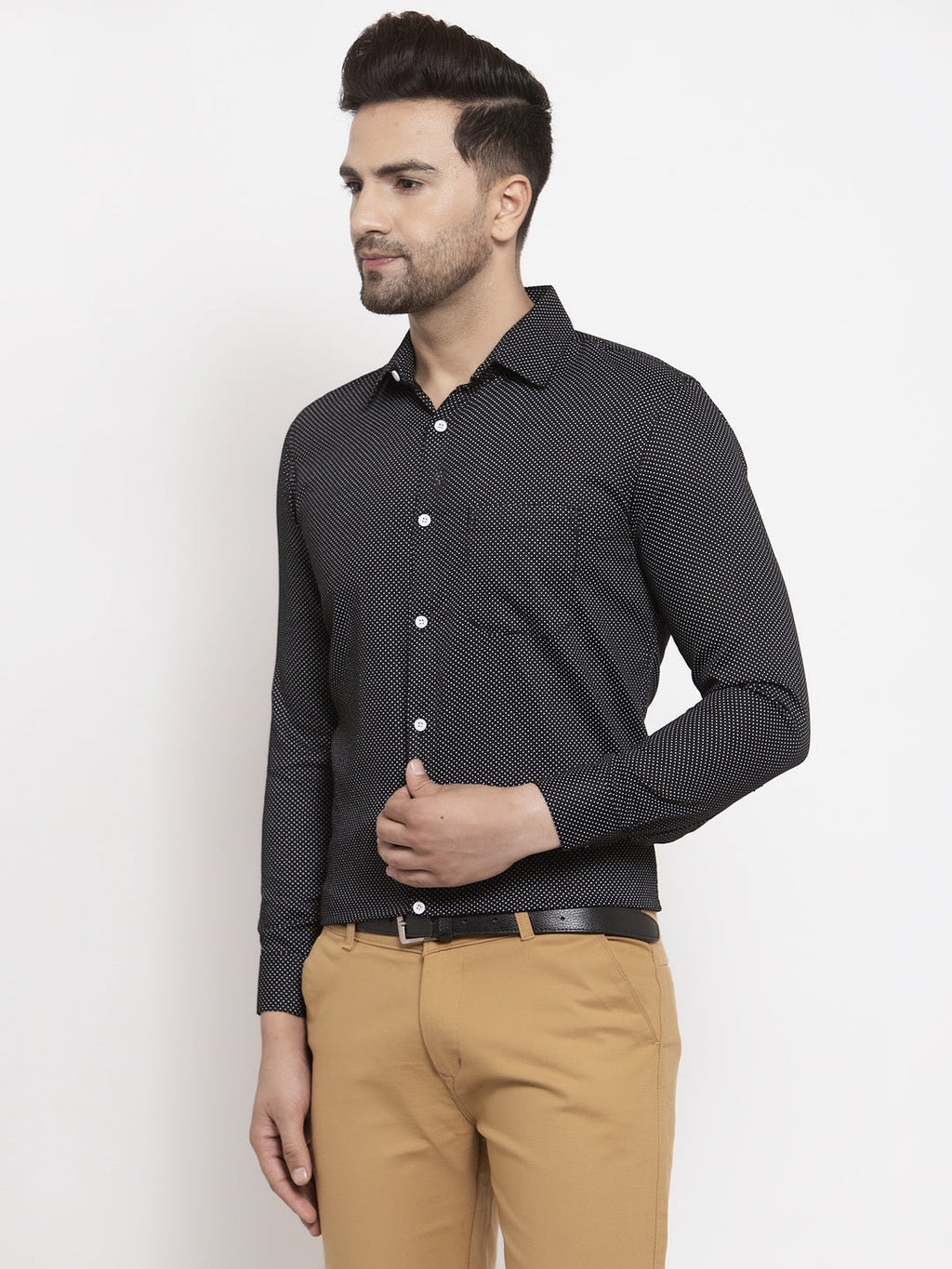 Jainish Black Men's Cotton Polka Dots Formal Shirts ( SF 736Black ) - Distacart