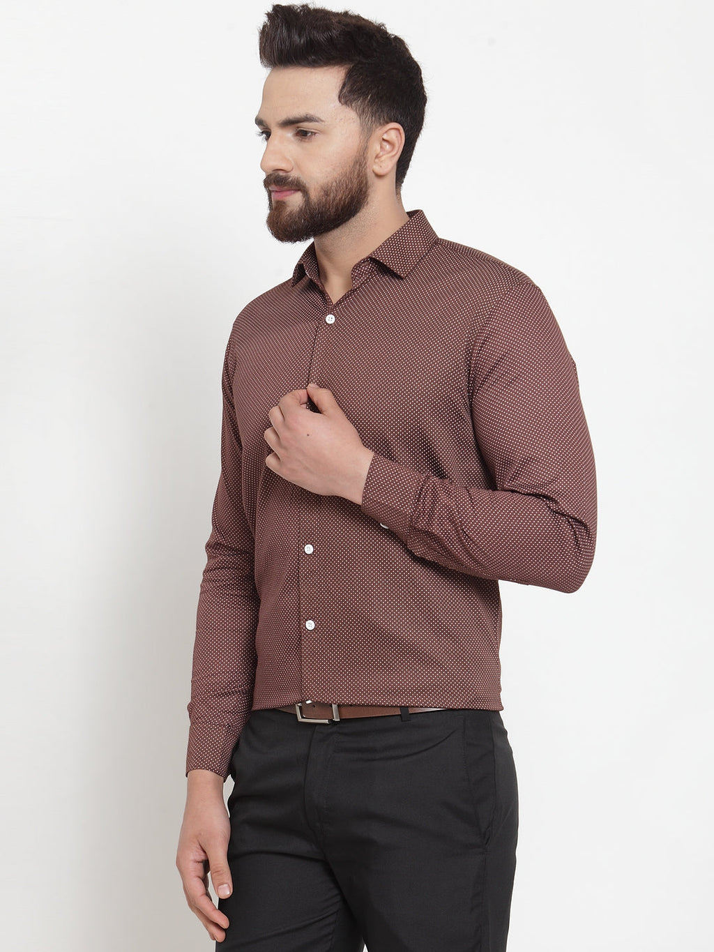 Jainish Brown Men's Cotton Polka Dots Formal Shirts ( SF 736Coffee ) - Distacart