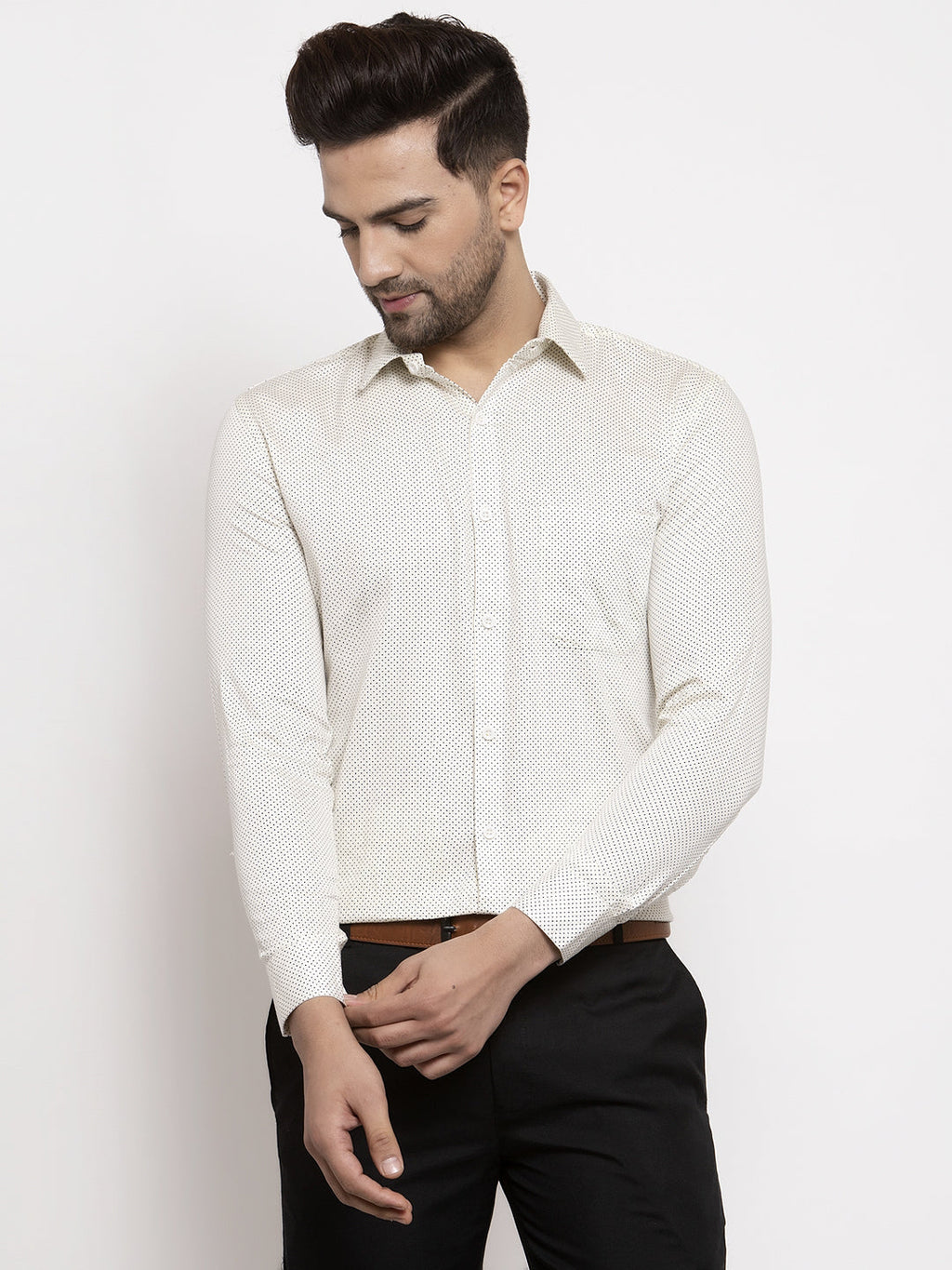 Jainish Cream Men's Cotton Polka Dots Formal Shirts ( SF 736Cream ) - Distacart