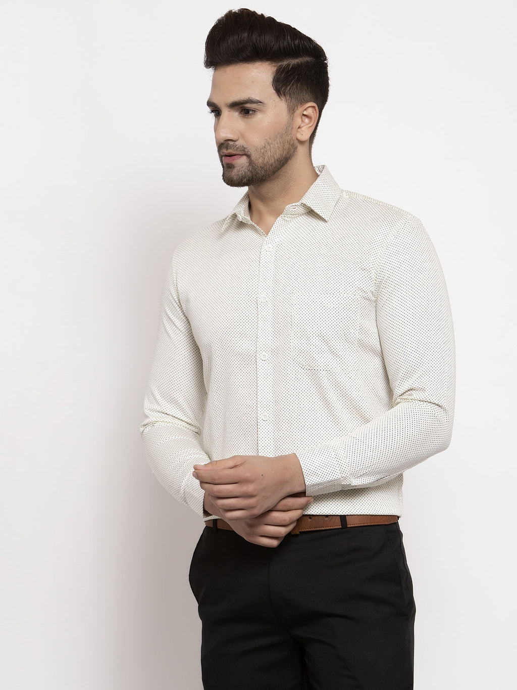 Jainish Cream Men's Cotton Polka Dots Formal Shirts ( SF 736Cream ) - Distacart