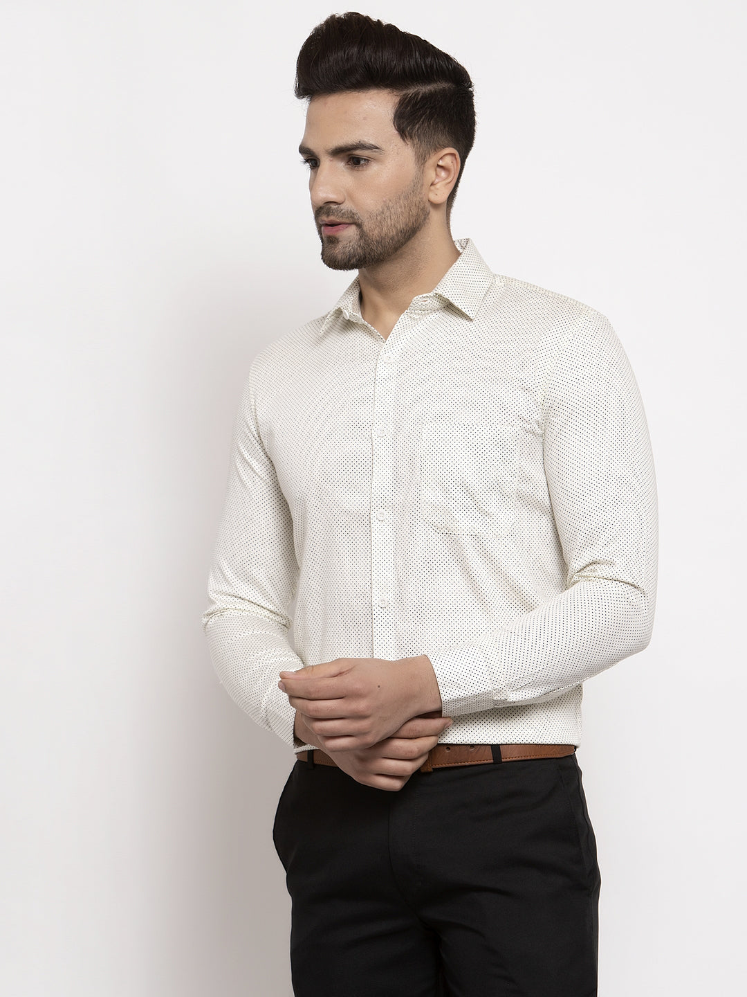 Jainish Cream Men's Cotton Polka Dots Formal Shirts ( SF 736Cream ) - Distacart