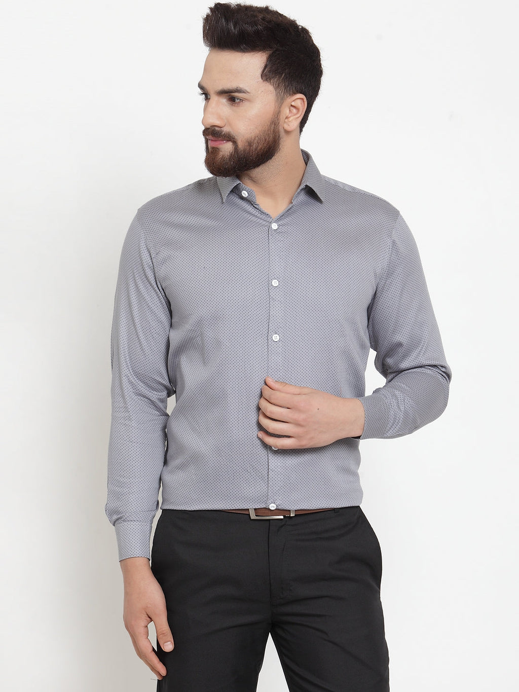 Jainish Grey Men's Cotton Polka Dots Formal Shirts ( SF 736Grey ) - Distacart
