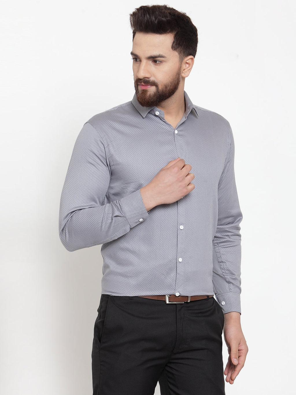 Jainish Grey Men's Cotton Polka Dots Formal Shirts ( SF 736Grey ) - Distacart
