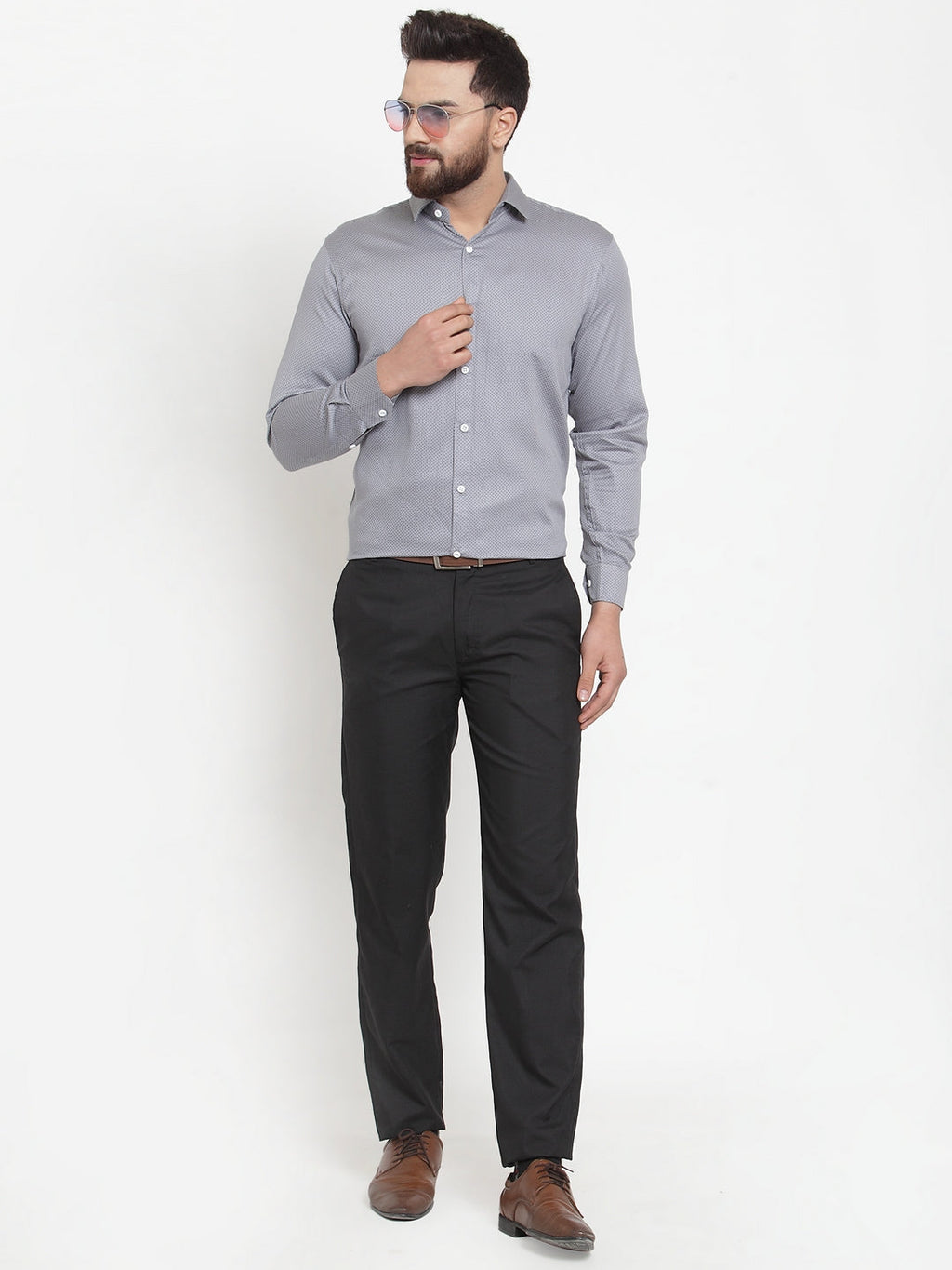 Jainish Grey Men's Cotton Polka Dots Formal Shirts ( SF 736Grey ) - Distacart