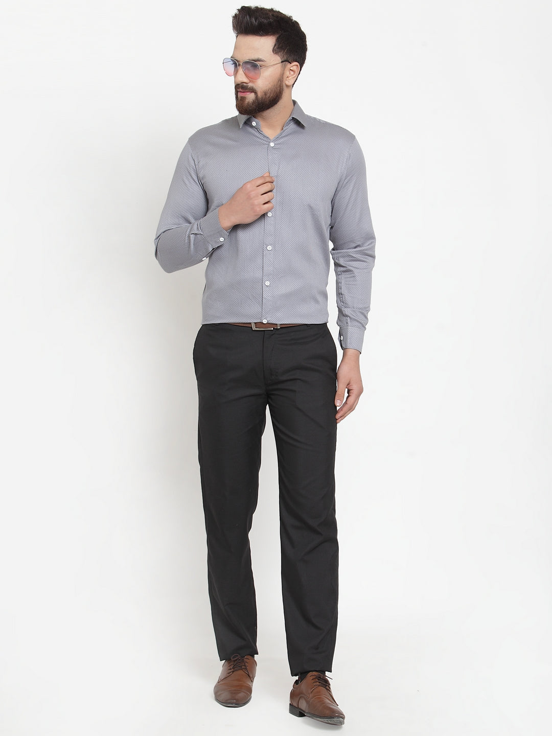 Jainish Grey Men's Cotton Polka Dots Formal Shirts ( SF 736Grey ) - Distacart