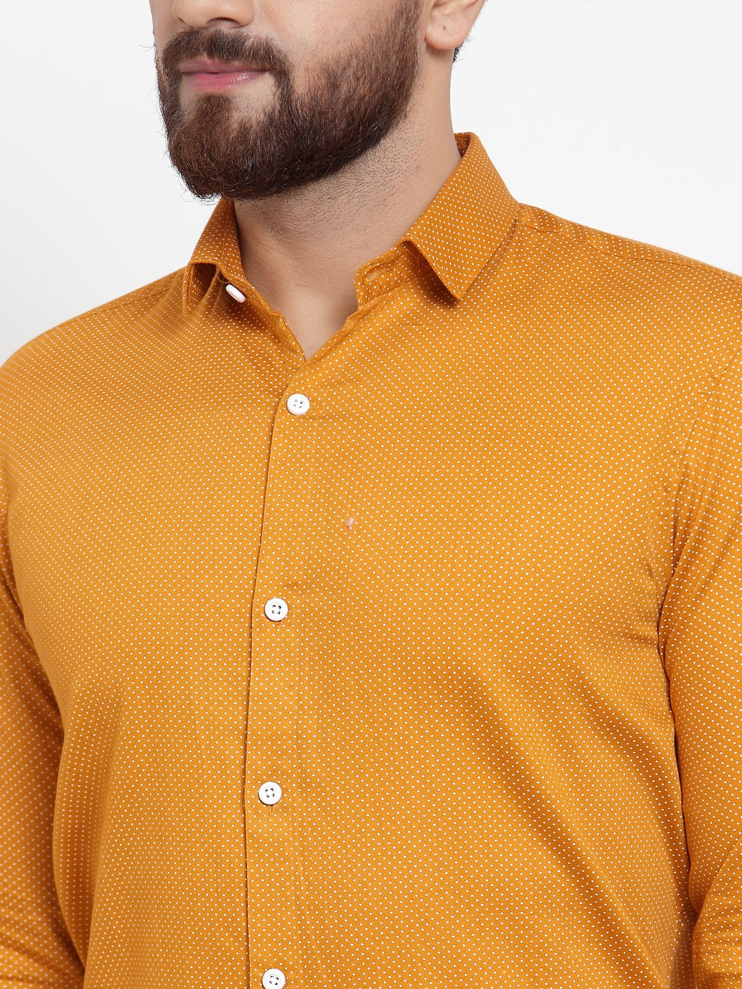 Jainish Yellow Men's Cotton Polka Dots Formal Shirts ( SF 736Mustard ) - Distacart