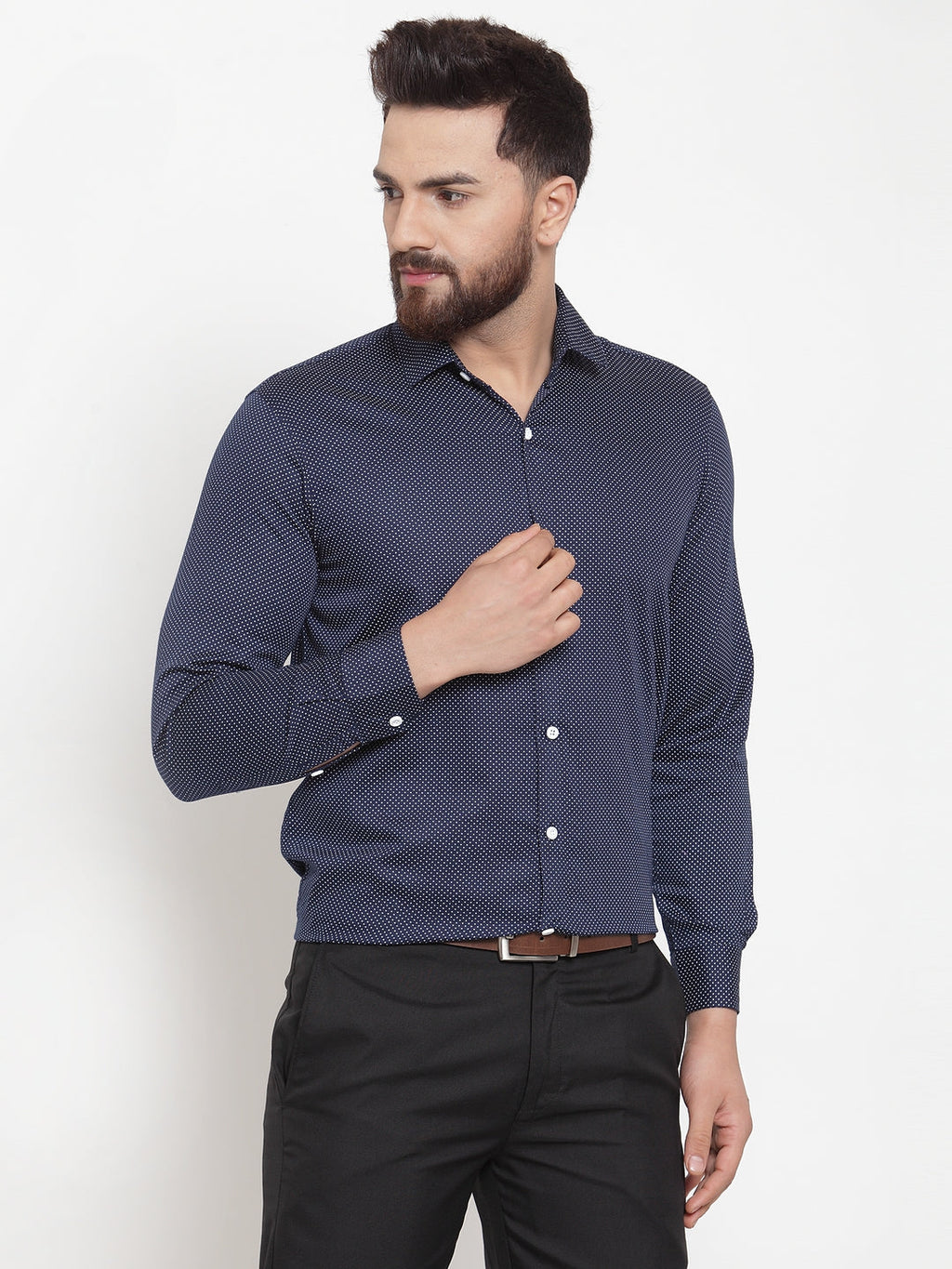 Jainish Navy Men's Cotton Polka Dots Formal Shirts ( SF 736Navy ) - Distacart