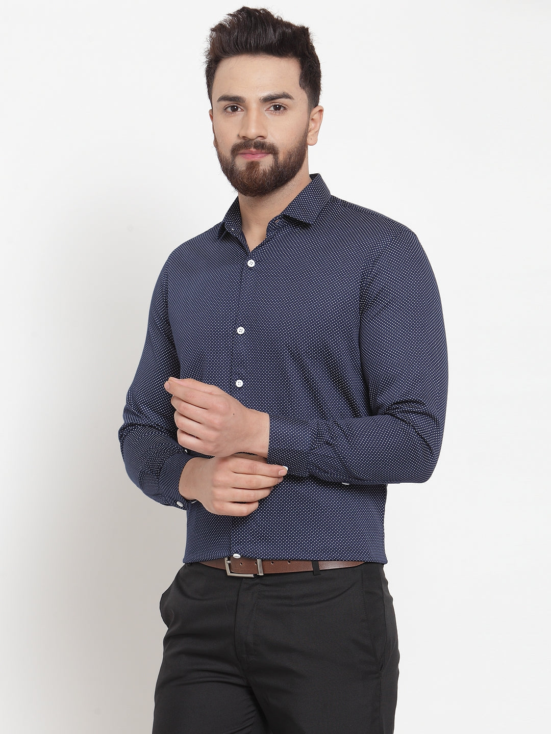 Jainish Navy Men's Cotton Polka Dots Formal Shirts ( SF 736Navy ) - Distacart