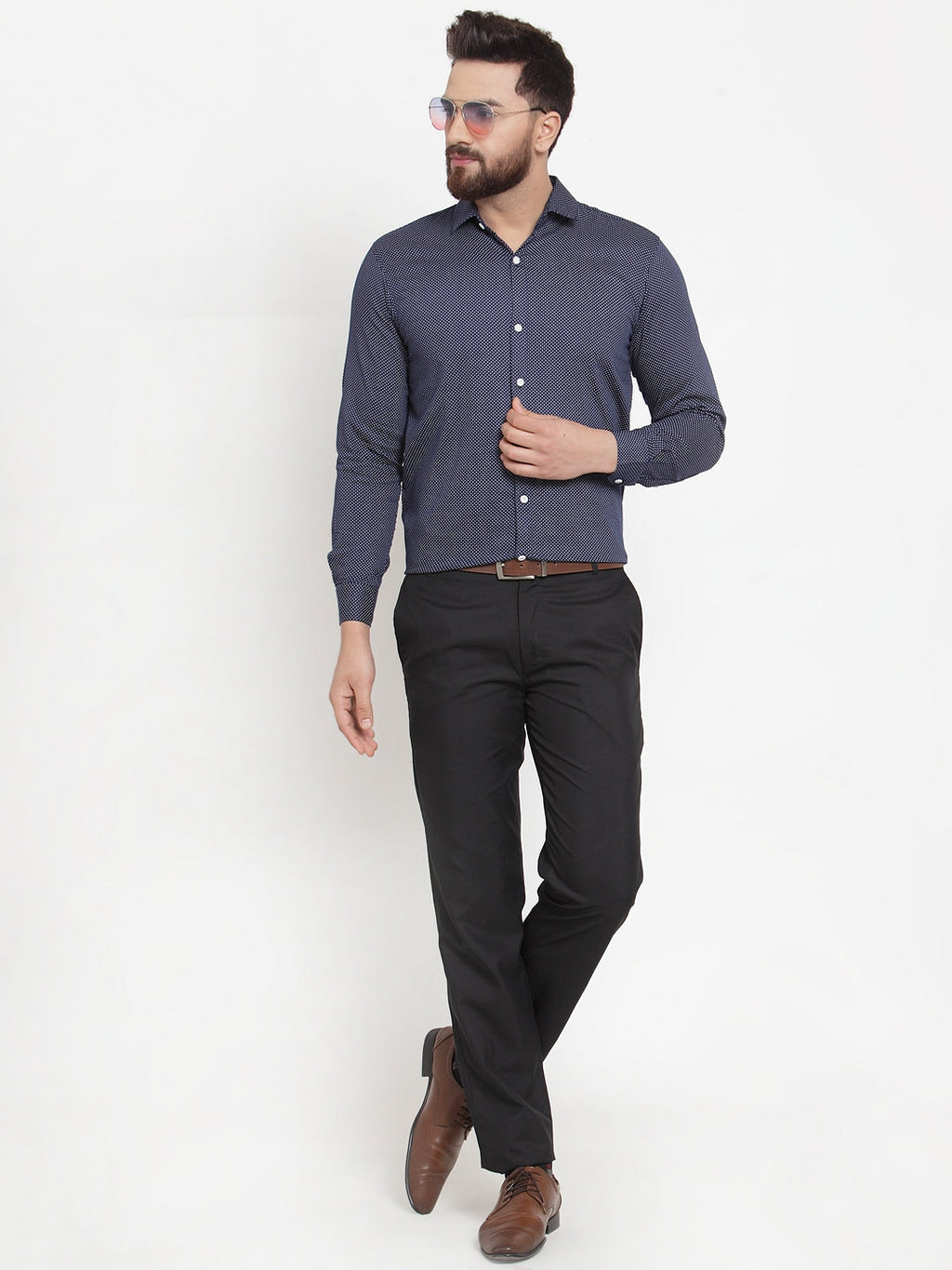 Jainish Navy Men's Cotton Polka Dots Formal Shirts ( SF 736Navy ) - Distacart