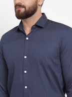 Jainish Navy Men's Cotton Polka Dots Formal Shirts ( SF 736Navy ) - Distacart