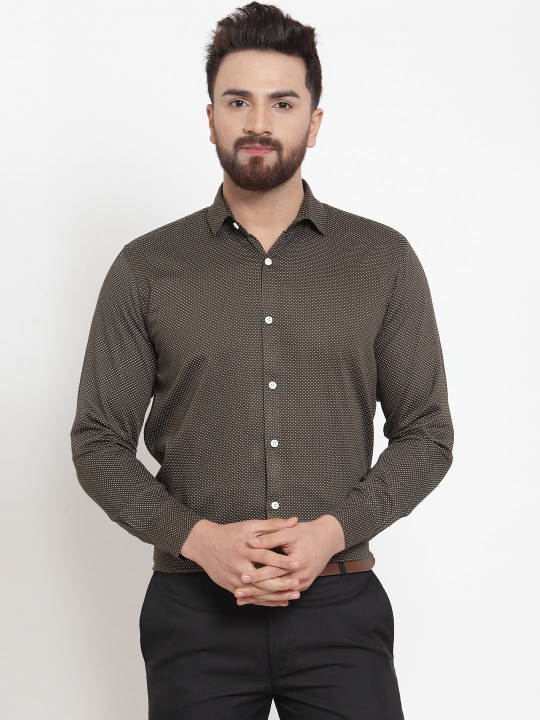 Jainish Olive Men's Cotton Polka Dots Formal Shirts ( SF 736Olive ) - Distacart