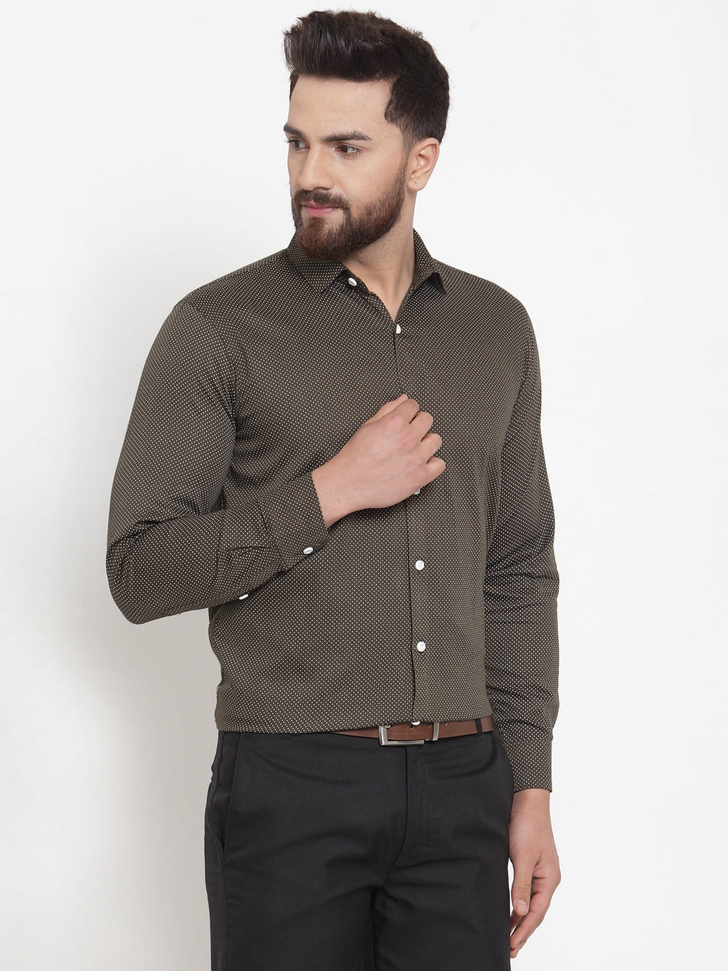 Jainish Olive Men's Cotton Polka Dots Formal Shirts ( SF 736Olive ) - Distacart