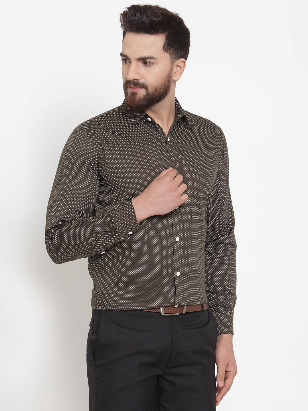 Jainish Olive Men's Cotton Polka Dots Formal Shirts ( SF 736Olive ) - Distacart