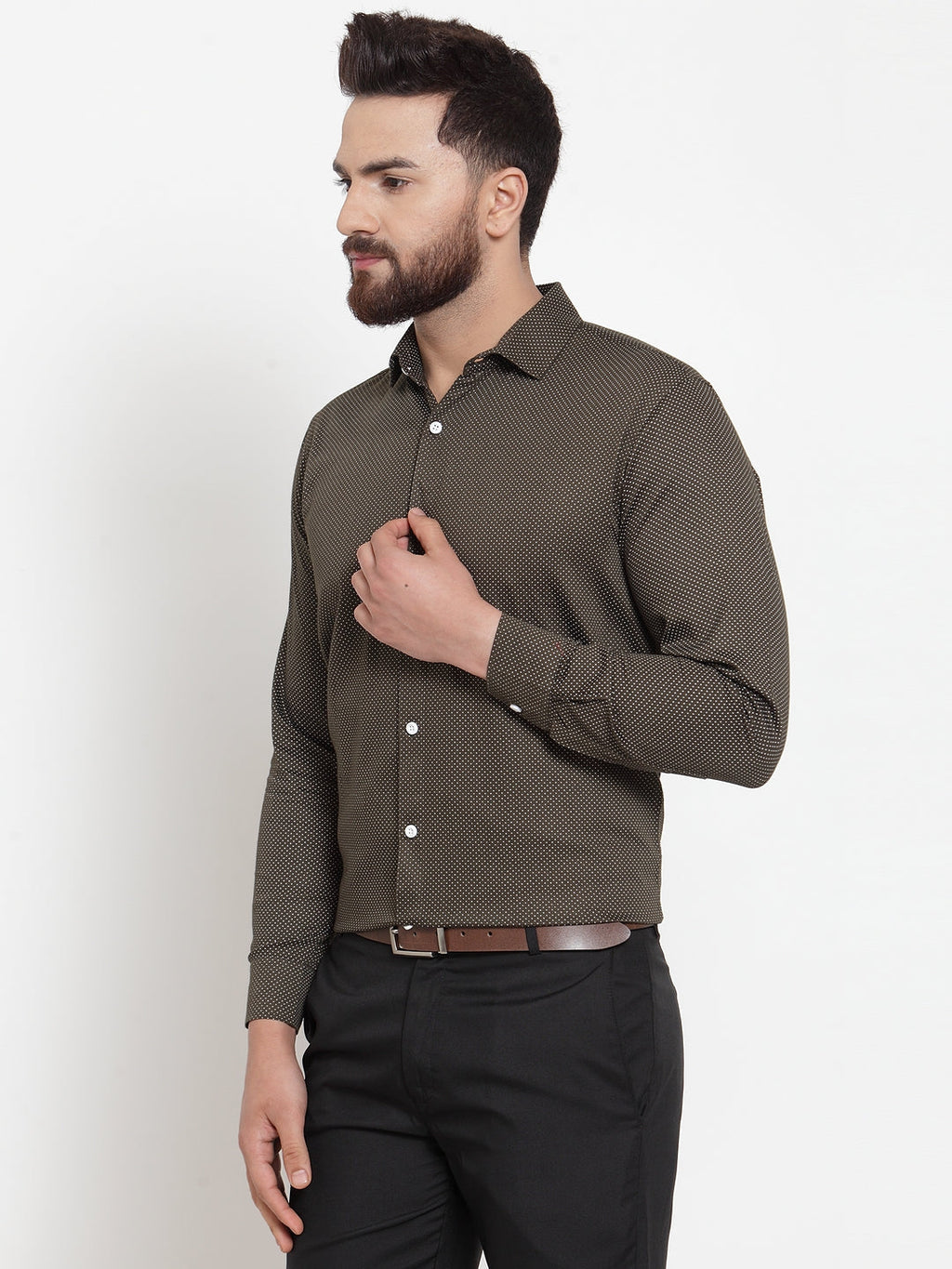 Jainish Olive Men's Cotton Polka Dots Formal Shirts ( SF 736Olive ) - Distacart