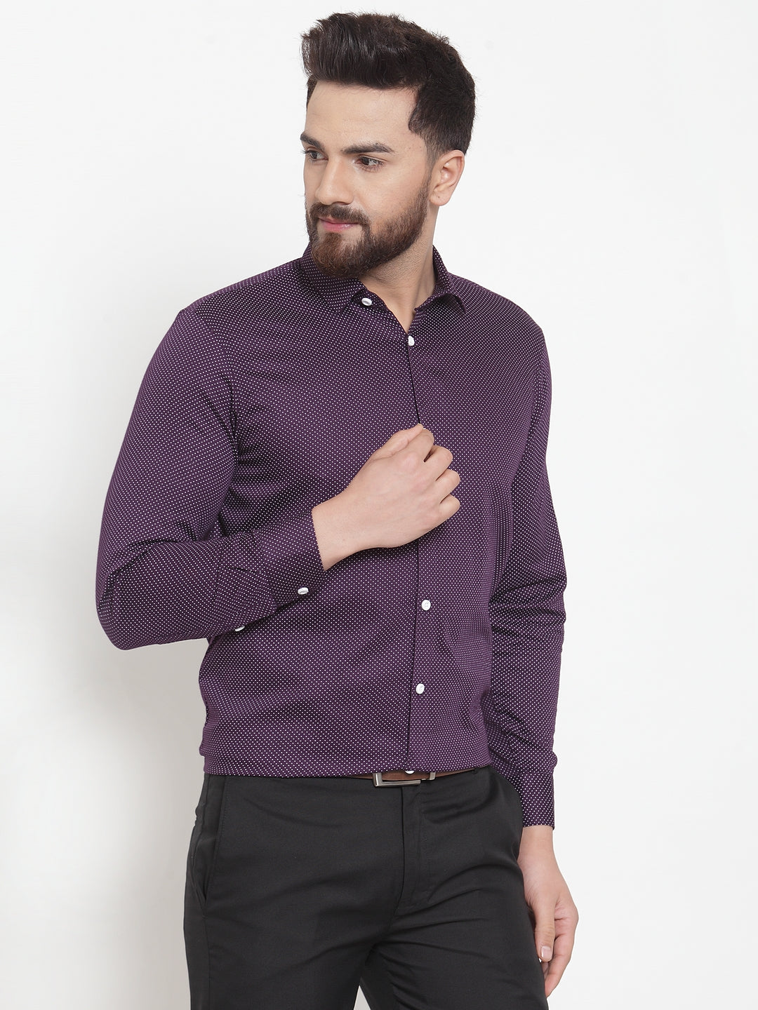 Jainish Purple Men's Cotton Polka Dots Formal Shirts ( SF 736Purple ) - Distacart