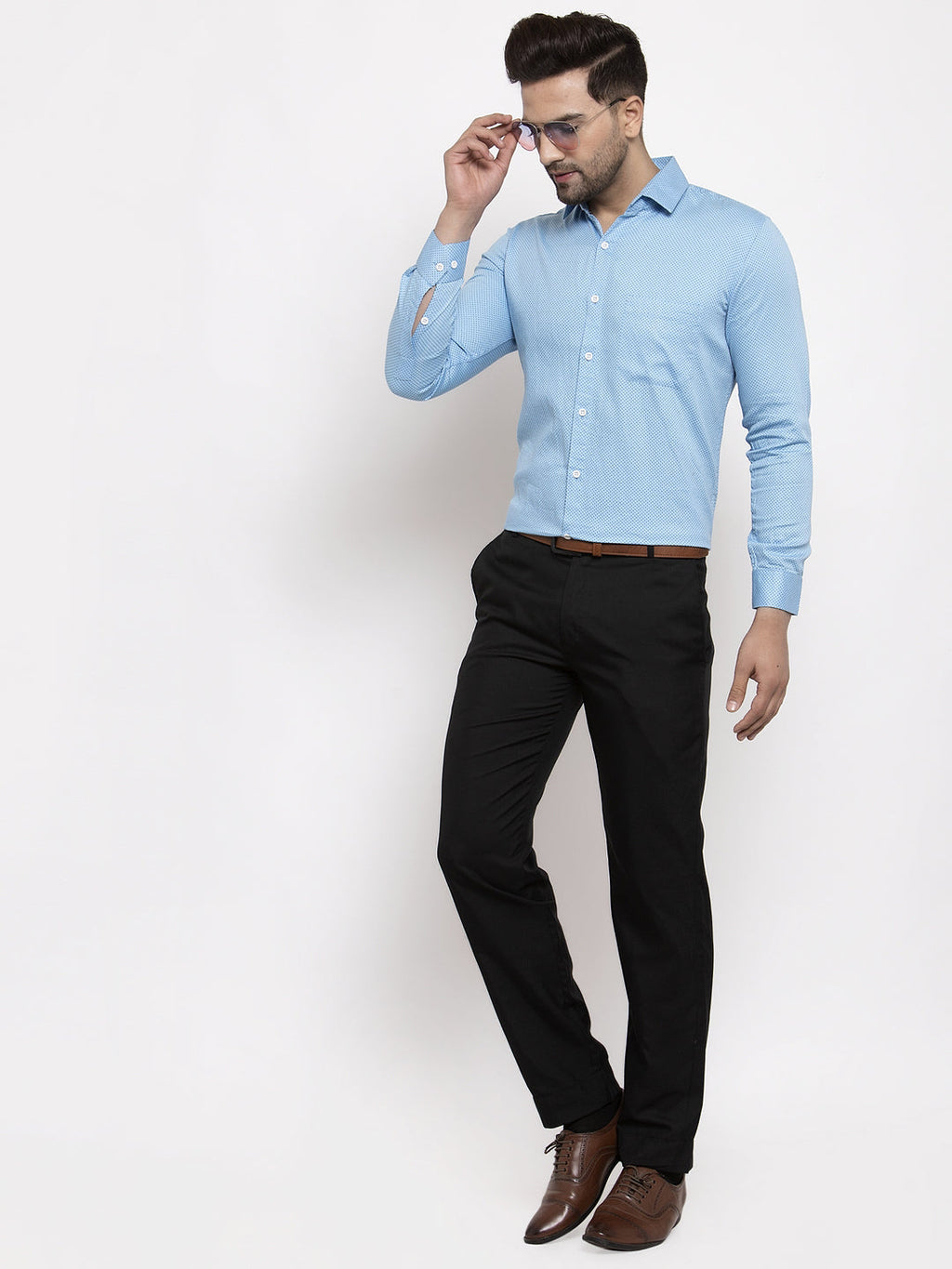 Jainish Blue Men's Cotton Polka Dots Formal Shirts ( SF 736Sky ) - Distacart