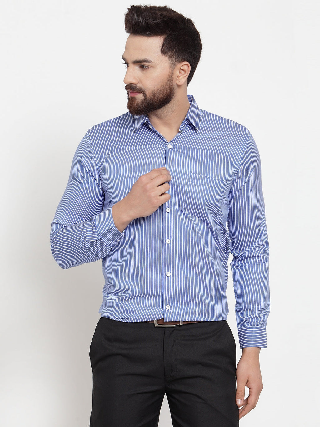 Jainish Blue Men's Cotton Stiped Formal Shirts ( SF 737Blue ) - Distacart