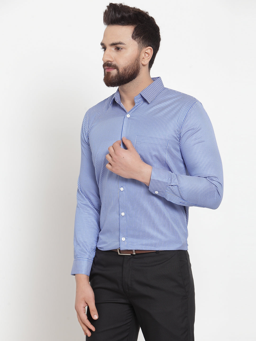 Jainish Blue Men's Cotton Stiped Formal Shirts ( SF 737Blue ) - Distacart