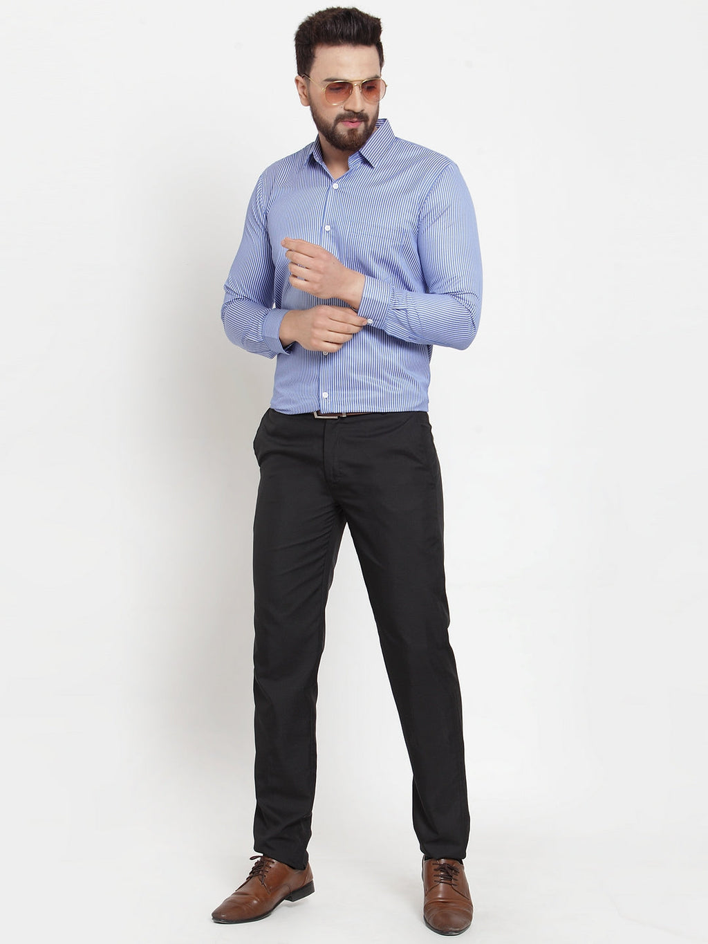 Jainish Blue Men's Cotton Stiped Formal Shirts ( SF 737Blue ) - Distacart