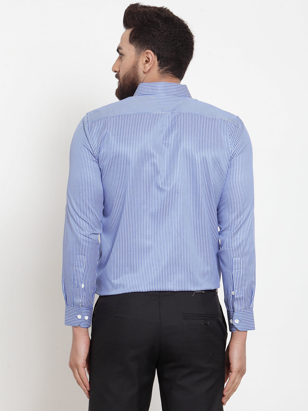 Jainish Blue Men's Cotton Stiped Formal Shirts ( SF 737Blue ) - Distacart