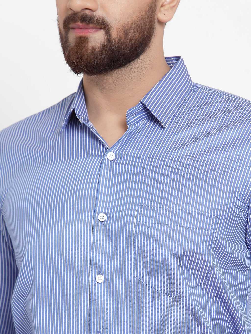 Jainish Blue Men's Cotton Stiped Formal Shirts ( SF 737Blue ) - Distacart