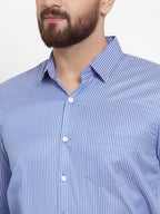 Jainish Blue Men's Cotton Stiped Formal Shirts ( SF 737Blue ) - Distacart