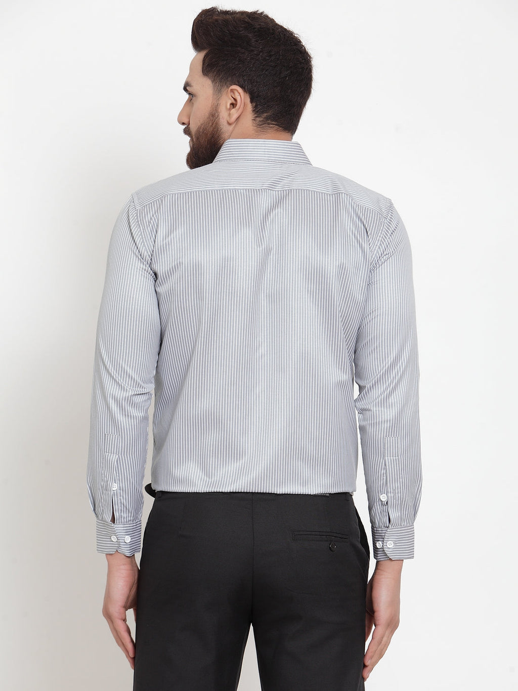 Jainish Grey Men's Cotton Stiped Formal Shirts ( SF 737Grey ) - Distacart