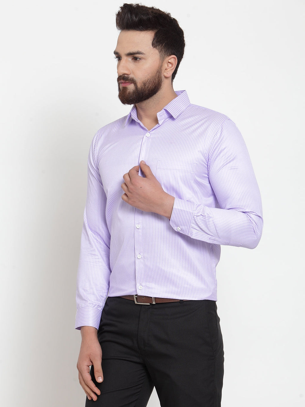 Jainish Purple Men's Cotton Stiped Formal Shirts ( SF 737Light-Purple ) - Distacart