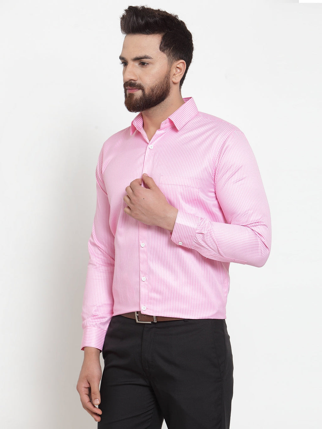 Jainish Pink Men's Cotton Stiped Formal Shirts ( SF 737Pink ) - Distacart