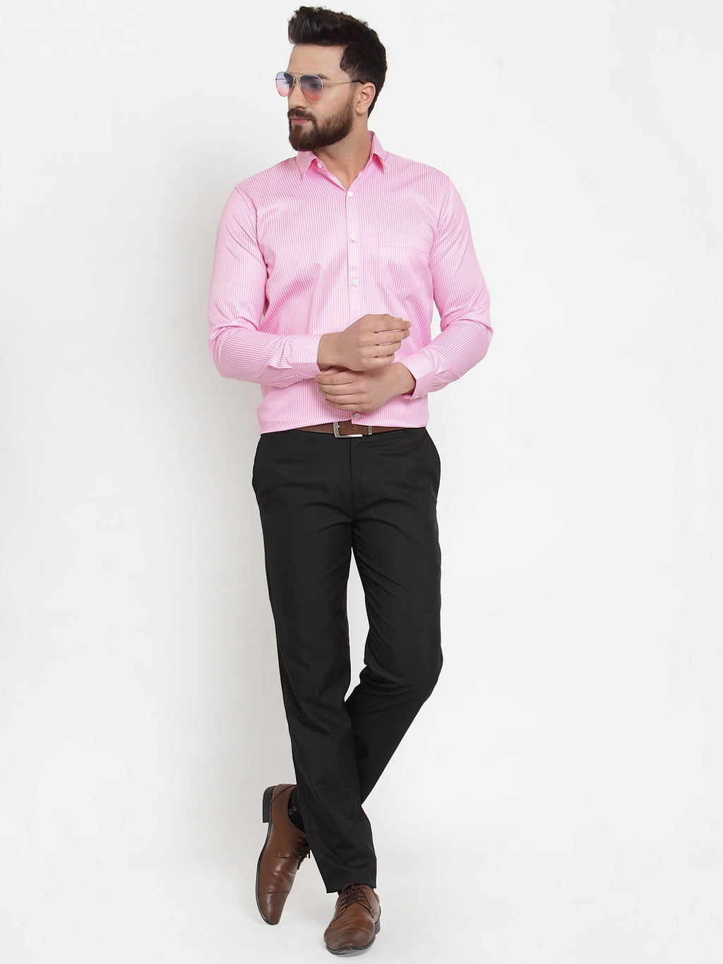 Jainish Pink Men's Cotton Stiped Formal Shirts ( SF 737Pink ) - Distacart
