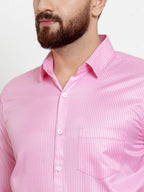 Jainish Pink Men's Cotton Stiped Formal Shirts ( SF 737Pink ) - Distacart