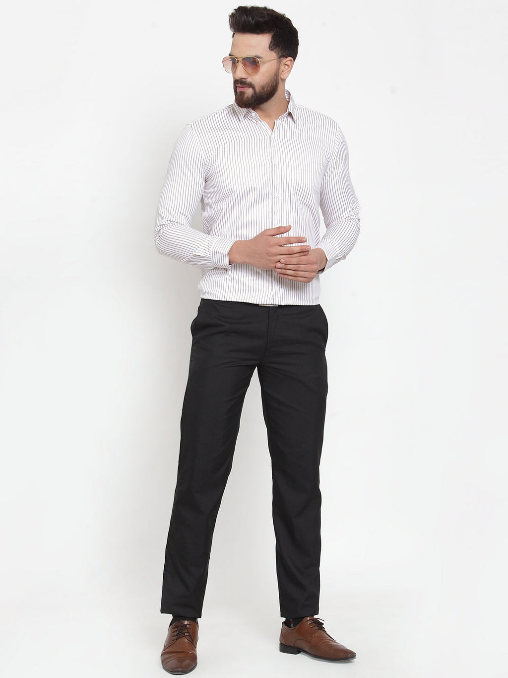 Jainish White Men's Cotton Stiped Formal Shirts ( SF 737White ) - Distacart