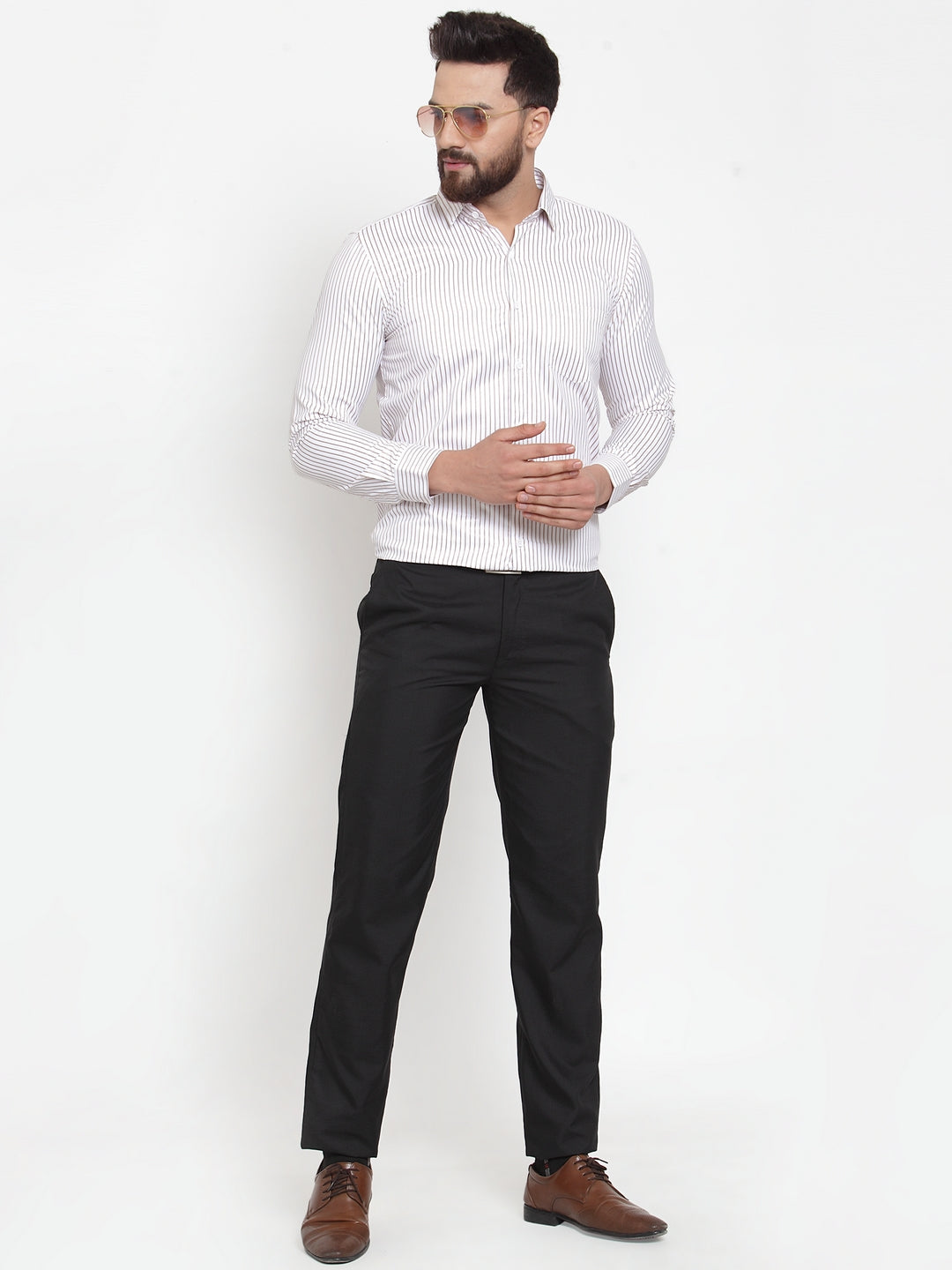 Jainish White Men's Cotton Stiped Formal Shirts ( SF 737White ) - Distacart