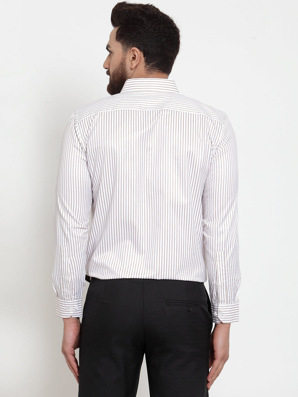 Jainish White Men's Cotton Stiped Formal Shirts ( SF 737White ) - Distacart