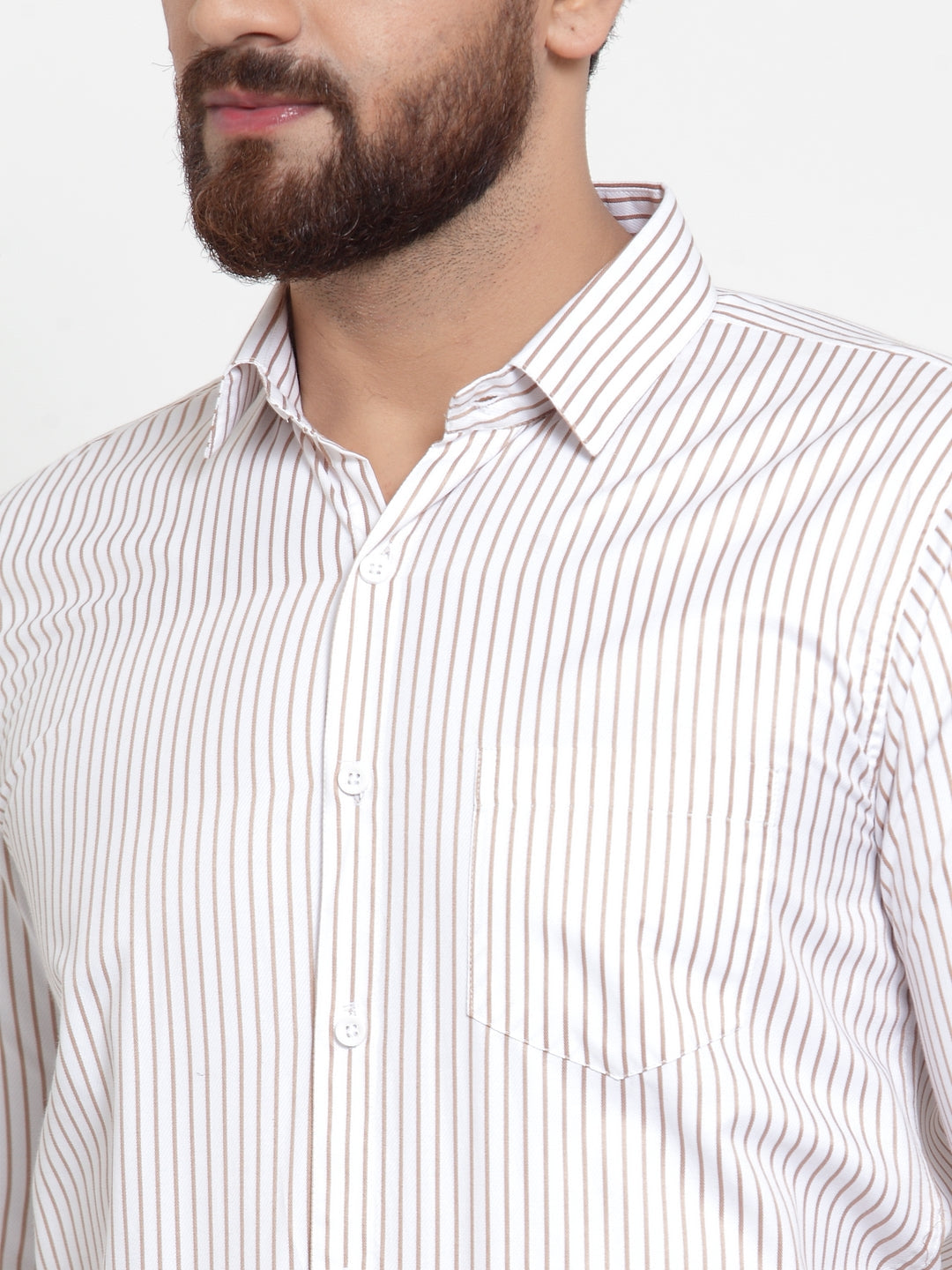 Jainish White Men's Cotton Stiped Formal Shirts ( SF 737White ) - Distacart