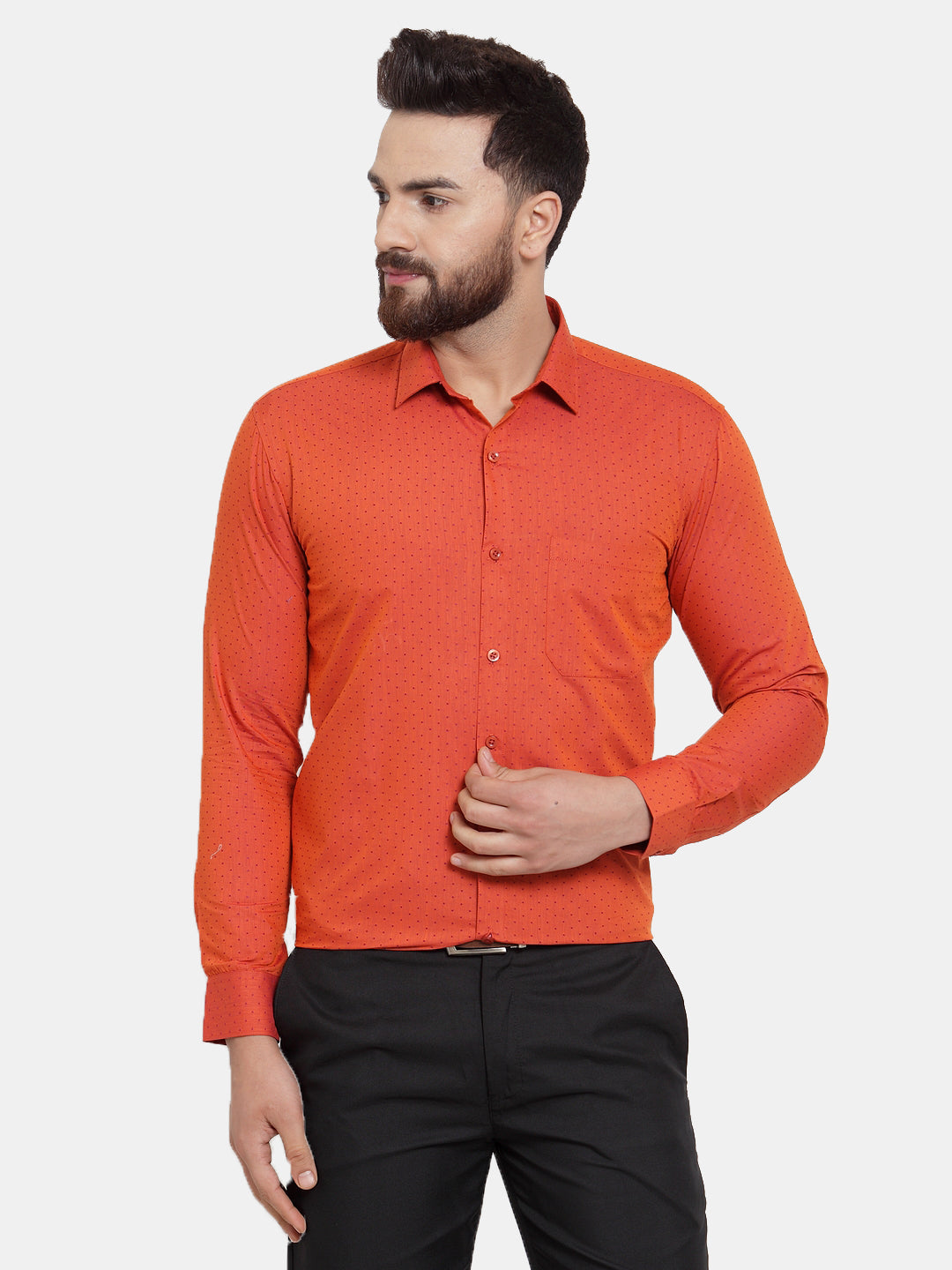 Jainish Orange Men's Cotton Polka Dots Formal Shirts ( SF 739Orange ) - Distacart