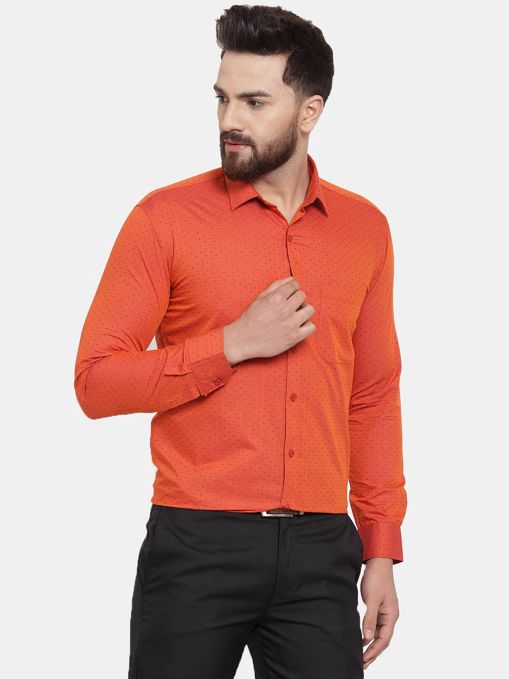 Jainish Orange Men's Cotton Polka Dots Formal Shirts ( SF 739Orange ) - Distacart