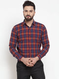 Jainish Multi Men's Cotton Checked Formal Shirts ( SF 741Blue-Red ) - Distacart