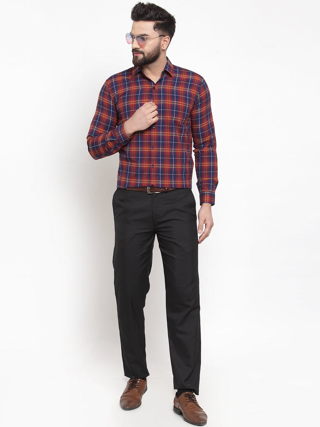 Jainish Multi Men's Cotton Checked Formal Shirts ( SF 741Blue-Red ) - Distacart