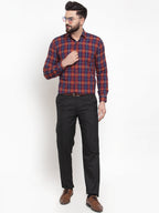 Jainish Multi Men's Cotton Checked Formal Shirts ( SF 741Blue-Red ) - Distacart