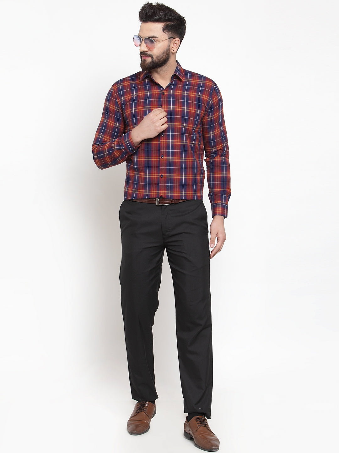 Jainish Multi Men's Cotton Checked Formal Shirts ( SF 741Blue-Red ) - Distacart